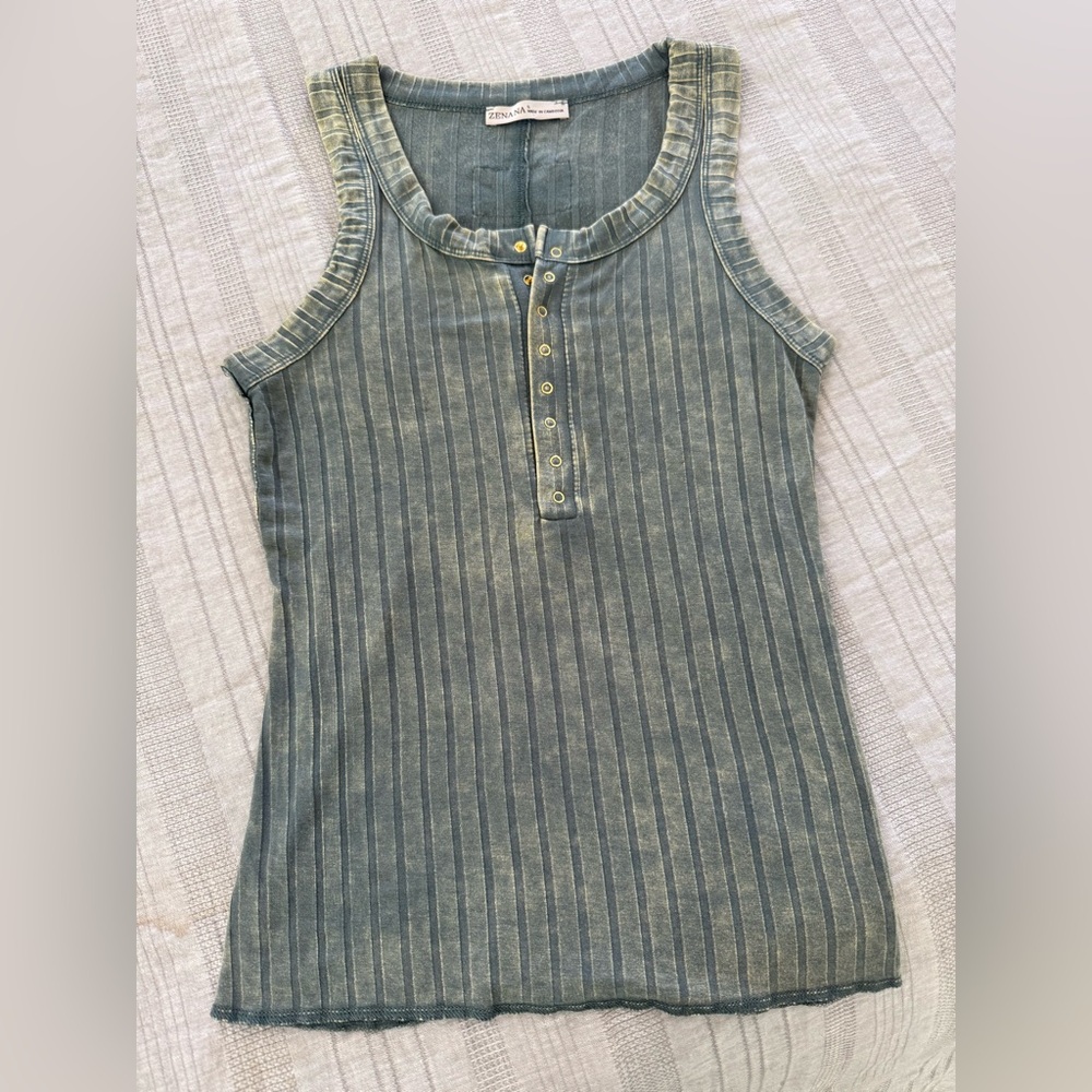 Zenana Outfitters Ribbed Tank Top - Blue Gray
